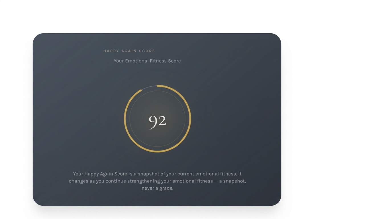 Happy Again Score ring — a snapshot of your emotional fitness